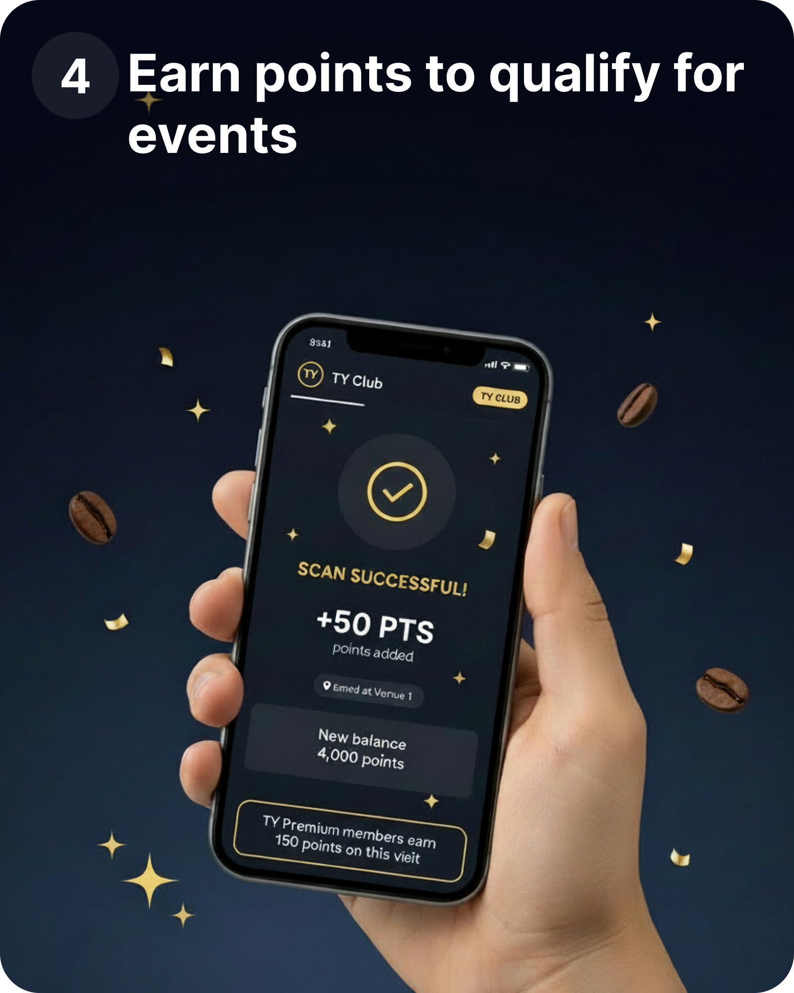 TY Club scan success screen showing points earned
